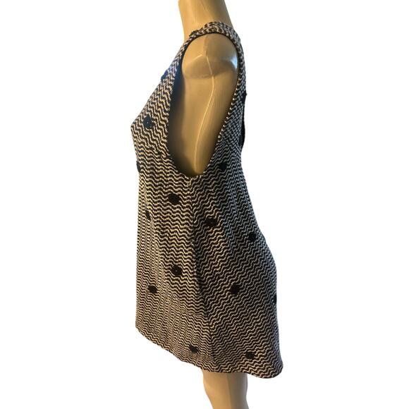 Women XS Free People Mod Mini Dress Lined Knit Jumper Black Cream Dot Waves - Picture 4 of 7
